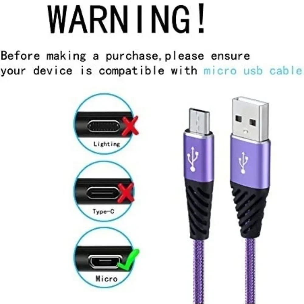4 Pk MICRO USB Cable 1FT Short Phone Charger Nylon Braided Android NEW